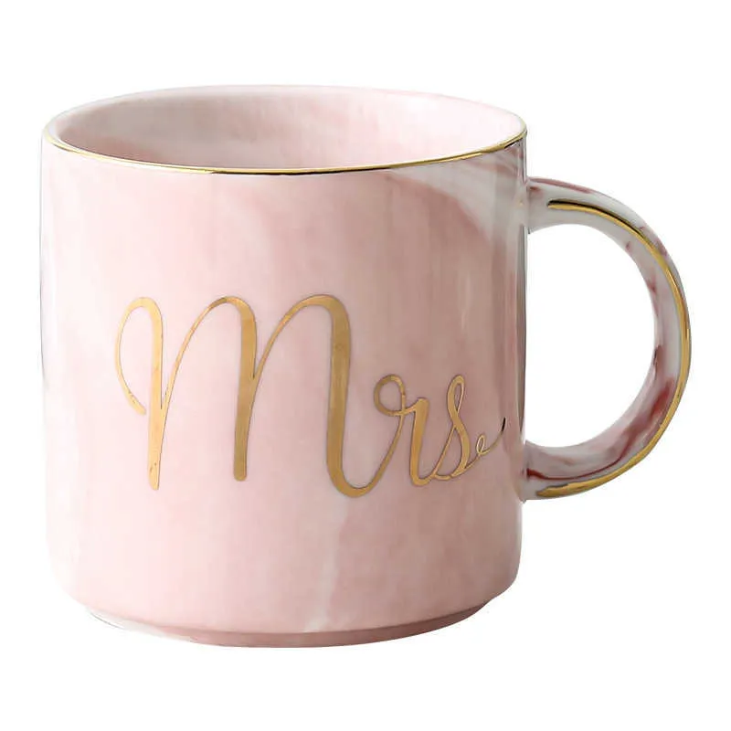 Luxury Pink Gold Mr Mrs Ceramic Marble Coffee Mug Cup Weddal Bridal Couples Lover's Gift Mug Porcelain Milk Tea Breakfast C301S