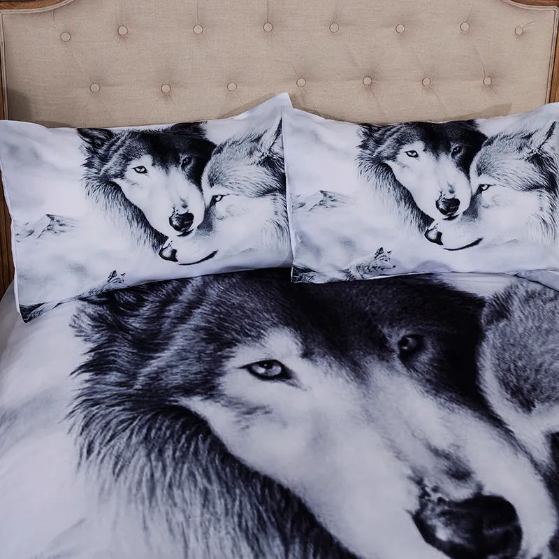 Wolf Couple Bedding Sets Cool Grey Lovers Wolf Duvet Cover Set 3D Vivid Comforter Cover Twin Full Queen King Y2004172588