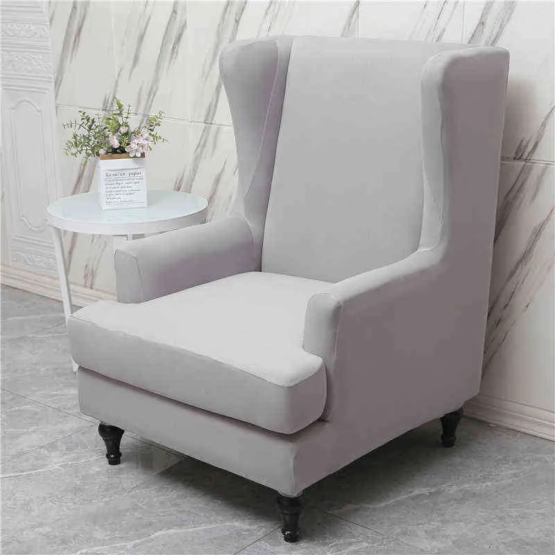 Solid Color Wingback Chair Cover Nordic Spandex High Back Sloping Wing Slipcovers Funda Sillon Orejero Relax 211116