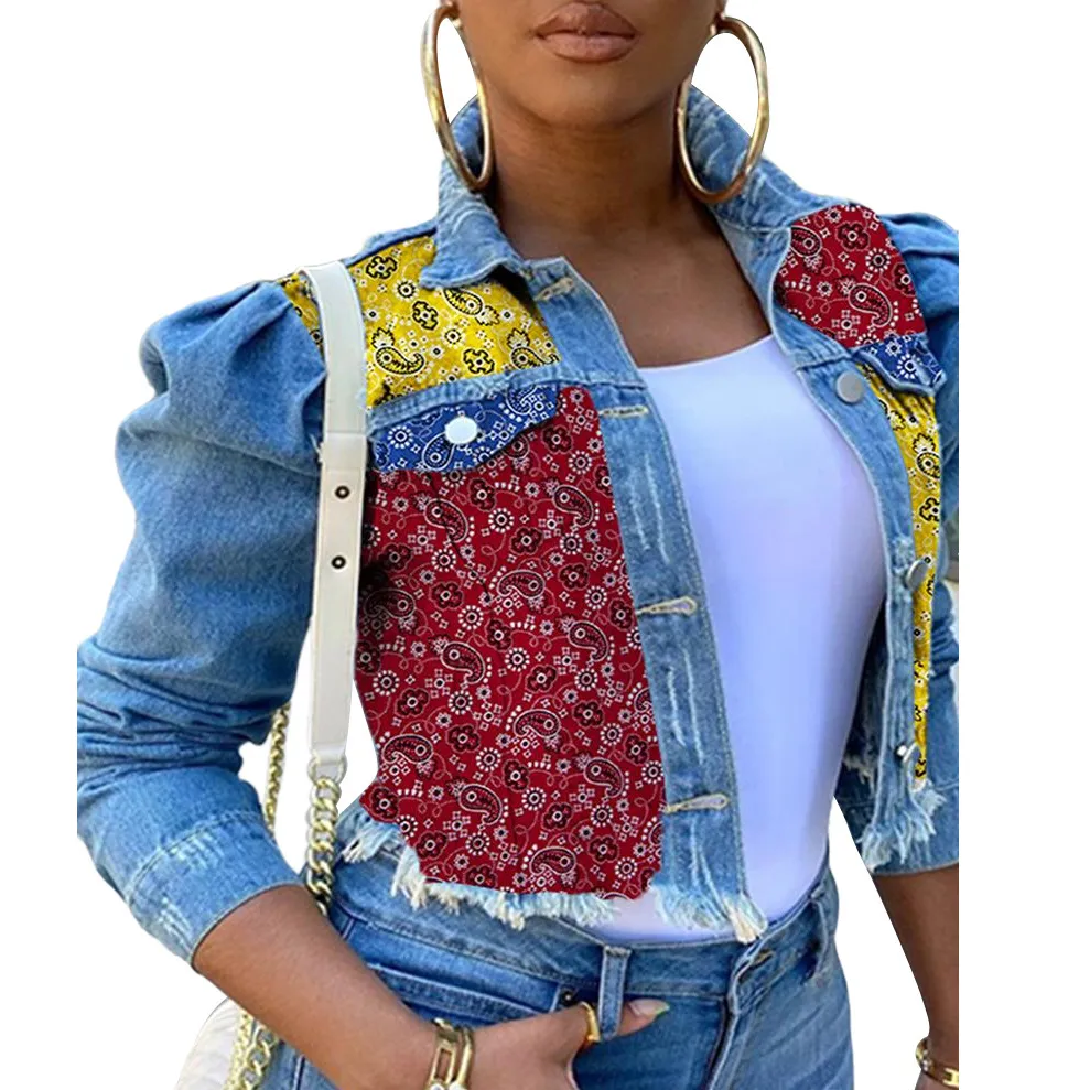 Boho Denim Jacket For Women Autumn Floral Appliques Embroidery Vintage Coat Tops Long Sleeve Outerwear Female Wholesale 210525