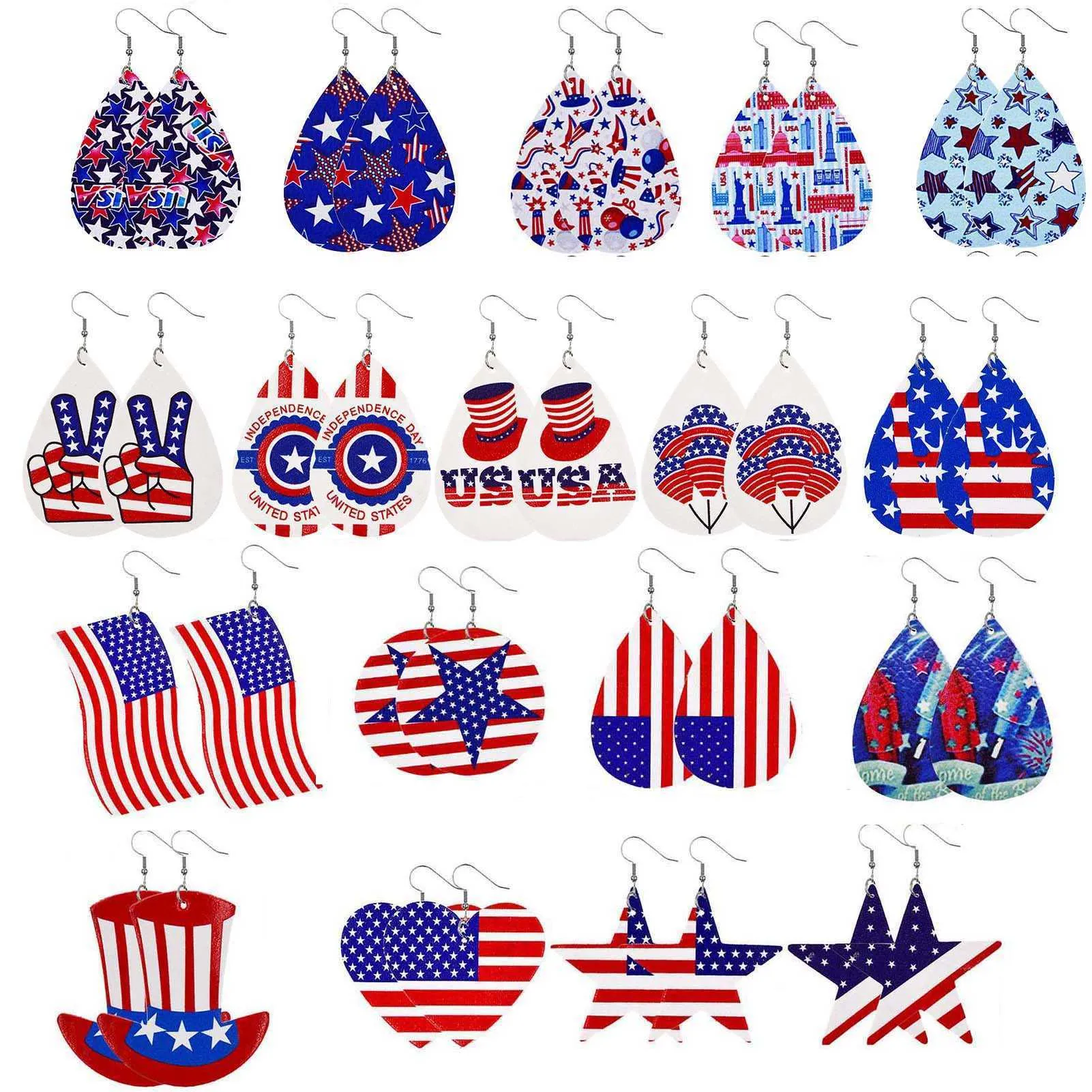 Orecchini a goccia in ecopelle da donna Bandiera americana Accessorio gioielli USA patriottico Giorno dell'indipendenza Pelle stampata fronte-retro X0709 X0710