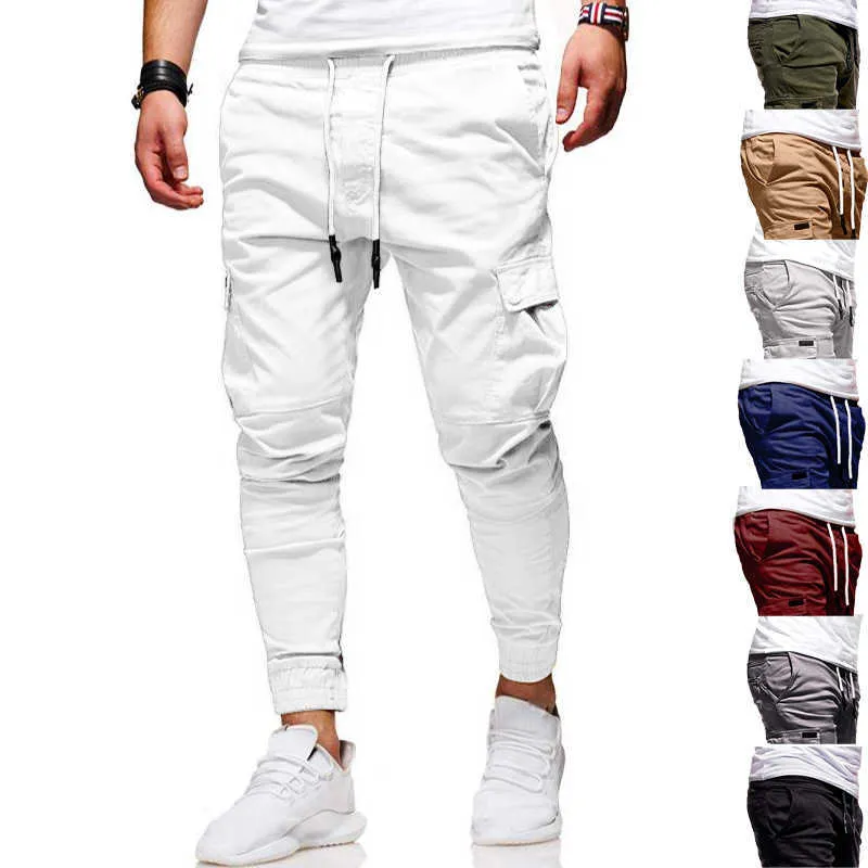 Automne Hommes Pantalons Hip Hop Harem Joggers Pantalons 2021 Nouveau Pantalon Mâle Hommes Joggers Solide Pantalon Multi-poches Pantalon de Survêtement M-4XL X0723