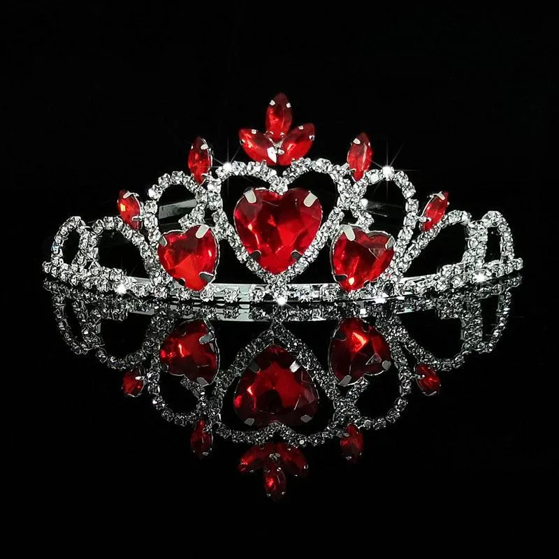 Hårklämmor Barrettes Barock Guldfärg Tiaras Red Heart Queen Princess Crowns Crystal pannband Kid Girls Wedding Accessiesies J220G