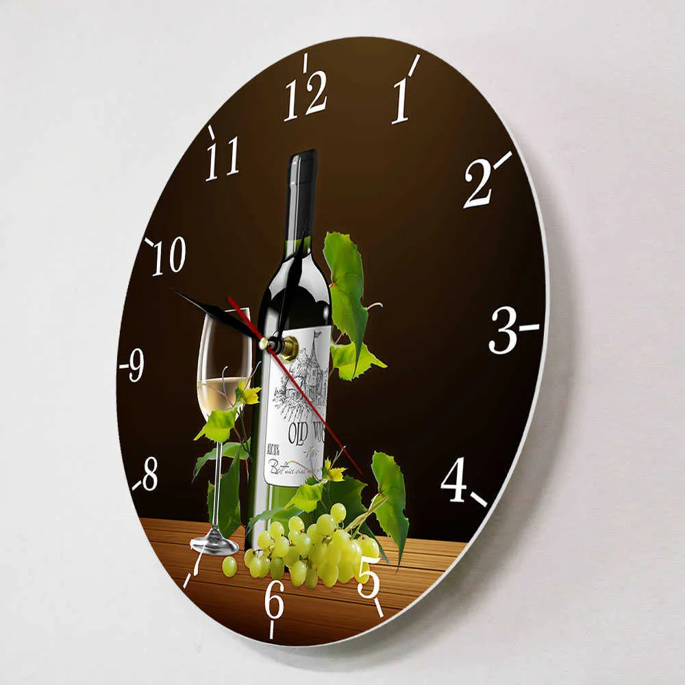 Kırmızı ve beyaz şarap şaraphane sarhoş işareti modern mutfak duvar saati şişeler biberonlar üzüm ev bar lavern duvar saati 210930