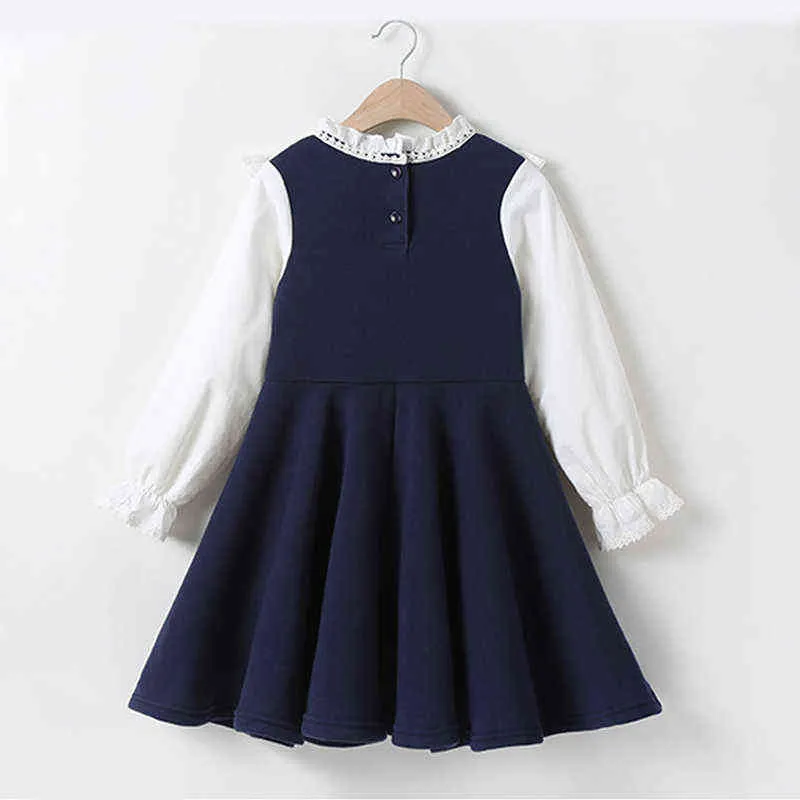 Bear Leader School New Girls Abbigliamento Dress Baby Casual Dress Kids Patchwork Autunno Abbigliamento Bambini Abito a maniche lunghe Blu Bianco AA220302