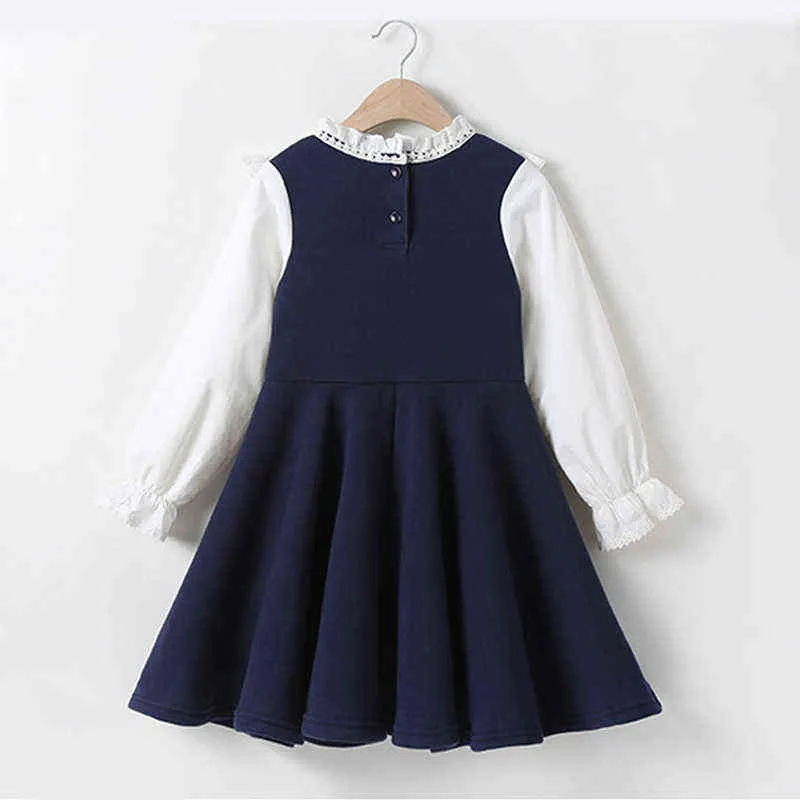 Bear Leader School New Girls Clothing Dress Baby Casual Dress Kids Patchwork Otoño Ropa Niños Vestido de manga larga Azul Blanco AA220302