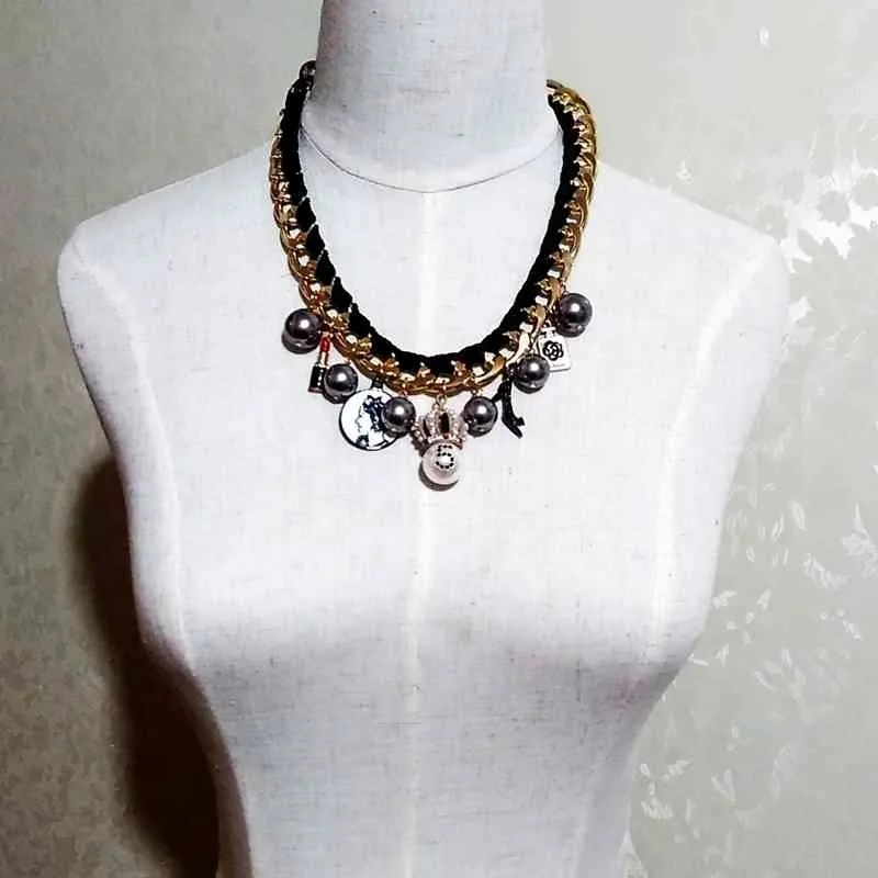 Girocolli in stile designer Mimiyagu da donna, collana con mix di perle grigie273U