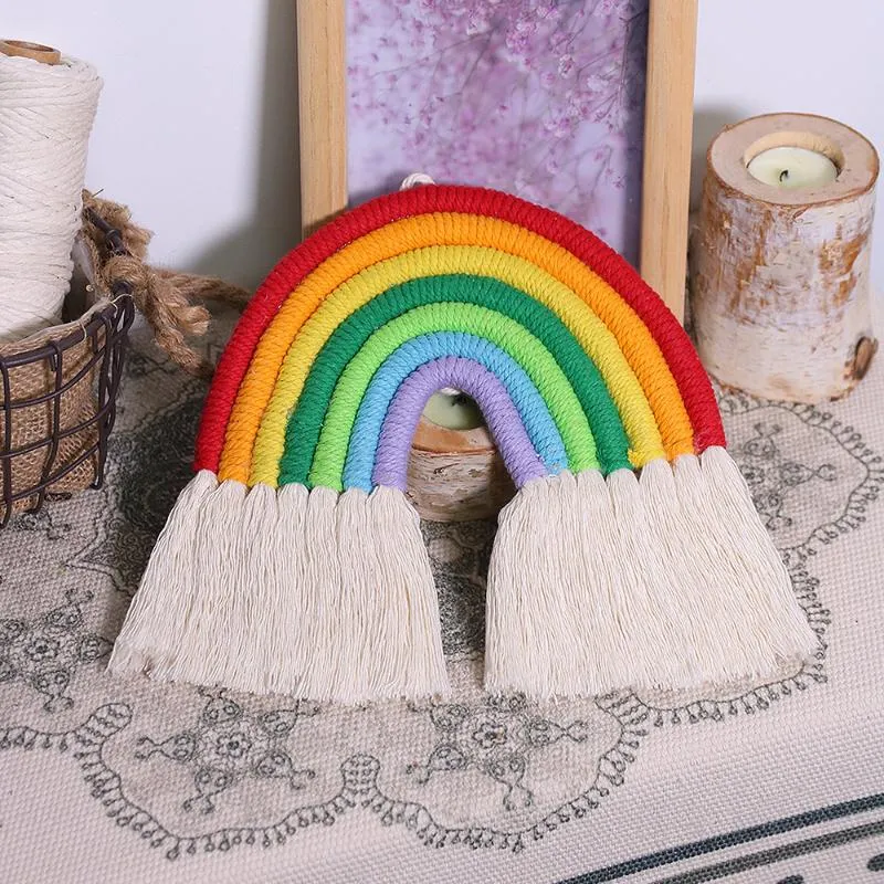 Makramee Regenbogen Hängende Ornament DIY Seil Handgemachte Gewebte Wand Dekor Für Baby Mädchen Zimmer Hause Kindergarten Dekorative Objekte Figur300U