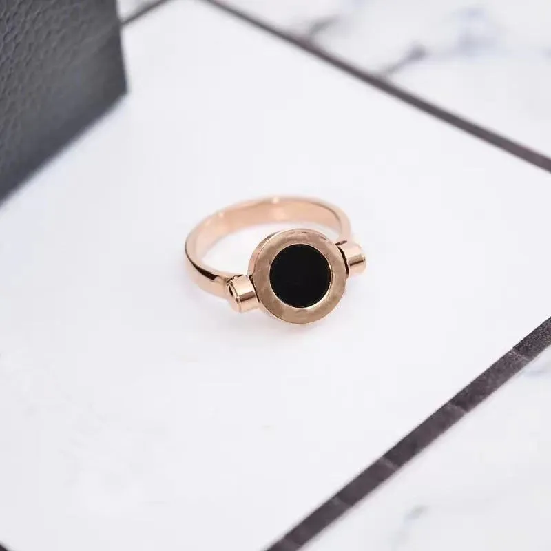 Alta qualidade ouro rosa rotação dupla face com pedras laterais anéis moda senhora criativo flip anel enviar presente original box1972