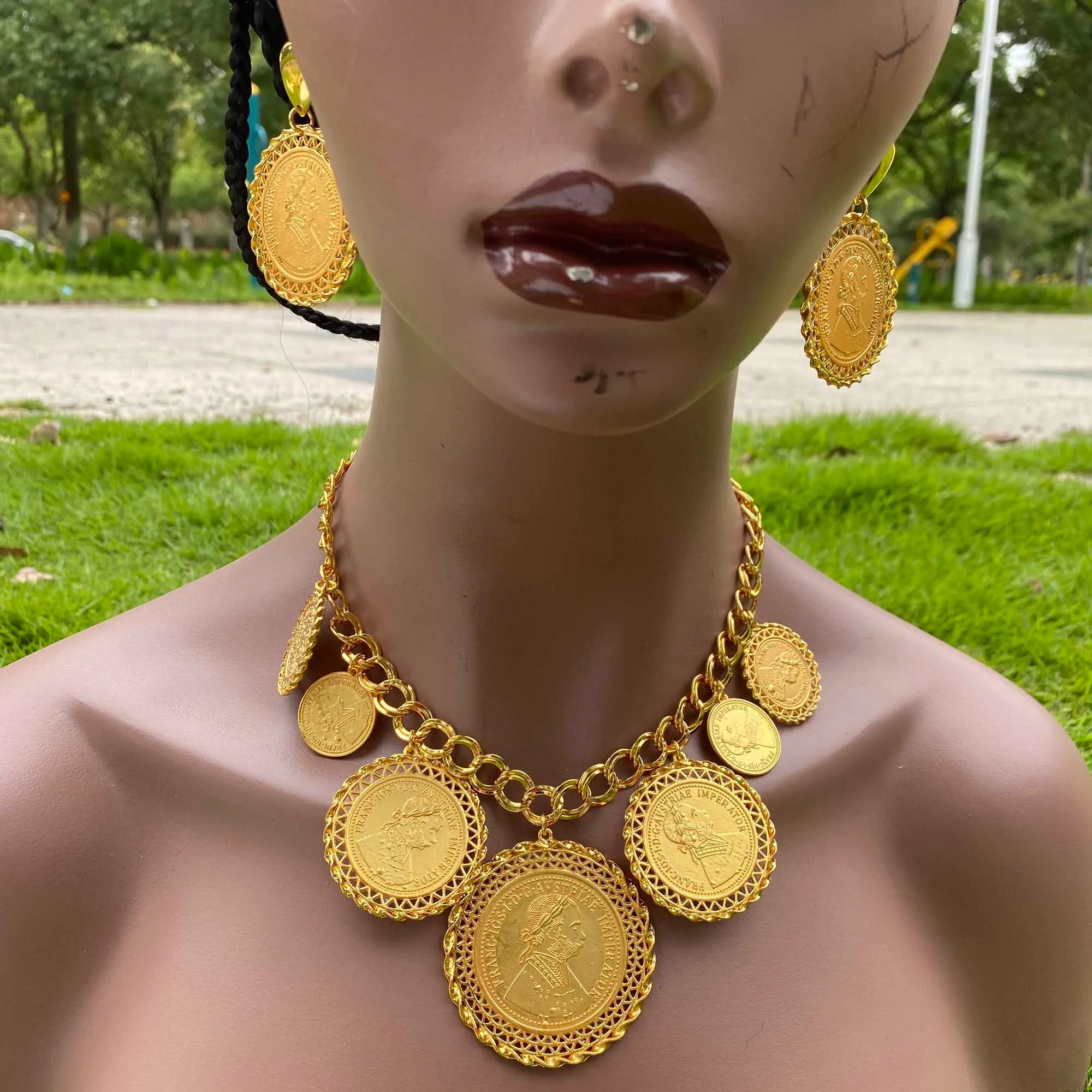 Coin NecklaceEarringRingBracelet Jewelry Sets For Women Gold Color Coins ArabicAfrican Bridal Turkey Wedding Gifts 2107201095586