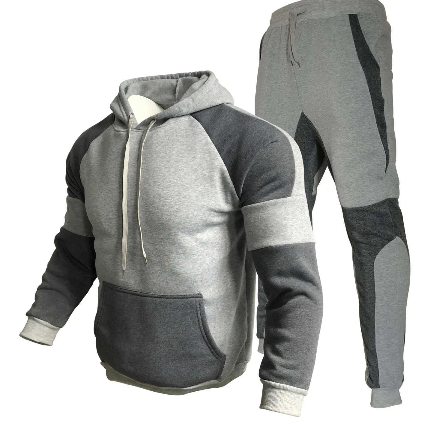 New2021 Mode Herren Kleidung Pullover Pullover Baumwolle Männer Trainingsanzüge Hoodie Zwei Stücke + Hosen Sports Shirts Herbst Winterspur X0610