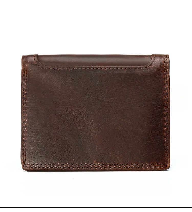 Genuine Leather Wallet Vintage Trifold Men Design Cowhide ID Card Holder Male Purse Short Coin Pocket Bag Purse Boy 248Q