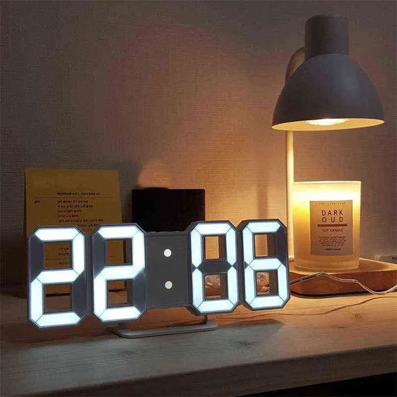 3D大型LEDデジタル壁時計アラームの日付タイムナイトライト表示テーブルデスクトップクロックホームリビングルームの装飾H1230