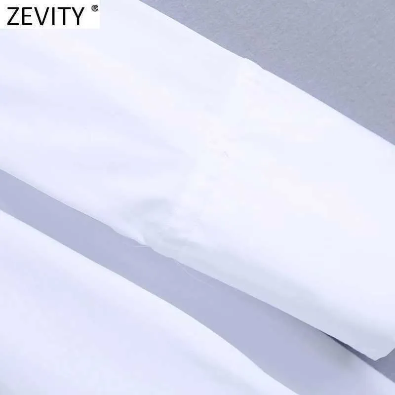 Zevity Women Fashion Turn Down Collar Single Breasted White Shirt Dress Office Ladies Casual Loose Business Vestido DS5043 210603