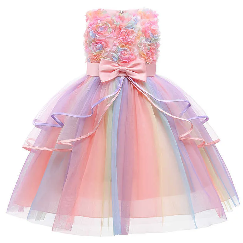 2021 Nouveaux bébés filles DrLace Tutu Rainbow PrincDrBridesmaid Robes pour filles Vêtements pour enfants Robes 2 3 10 ans X0803