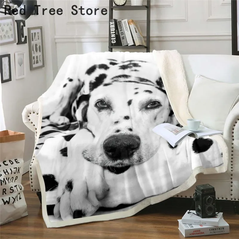 3D Print Dog Pets Plush Throw Blanket Sherpa Fleece Bedspread Blankets Vintage Bedding Square Picnic Travel Nap Cover