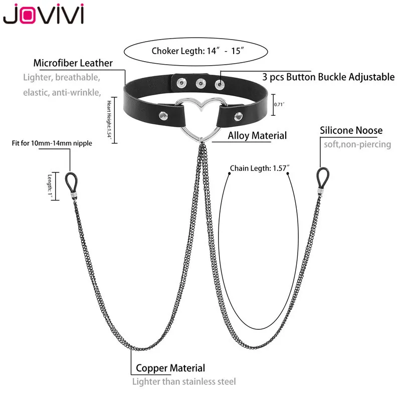 Jovivi 1x lederen strop nep ringen choker siliconen niet verstelbare tepelketting lichaam piercing sieraden zwart