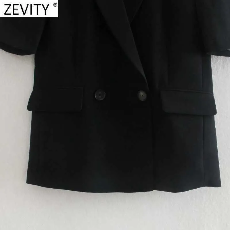 Zevity女性のファッションダブルブレスト半袖フィッティングブレザーコートオフィスレディビジネススーツ女性シックトップスCT670 210603