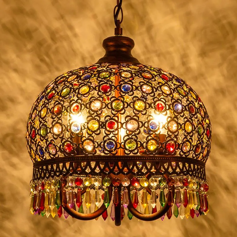 Pendant Lamps Malaysia Bohemia Lamp Vintage Iron Crystal Bedroom Dining Room Fixture241y
