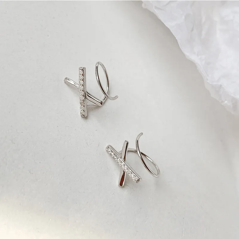 Orecchini a forma di strass con zirconi incrociati in argento sterling 925 coreano a forma di X femminile gioielli orecchio fatti a mano di moda semplice ragazze