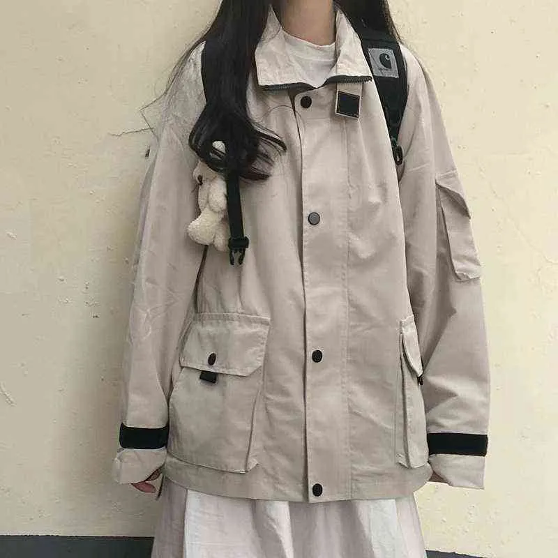 Japanische JK-Uniform-Outwear, lässig, einfarbig, große Größe, Herbst, Vintage-Damenjacke, Grunge-Reißverschluss, Streetwear-Mantel, Kpop 211109