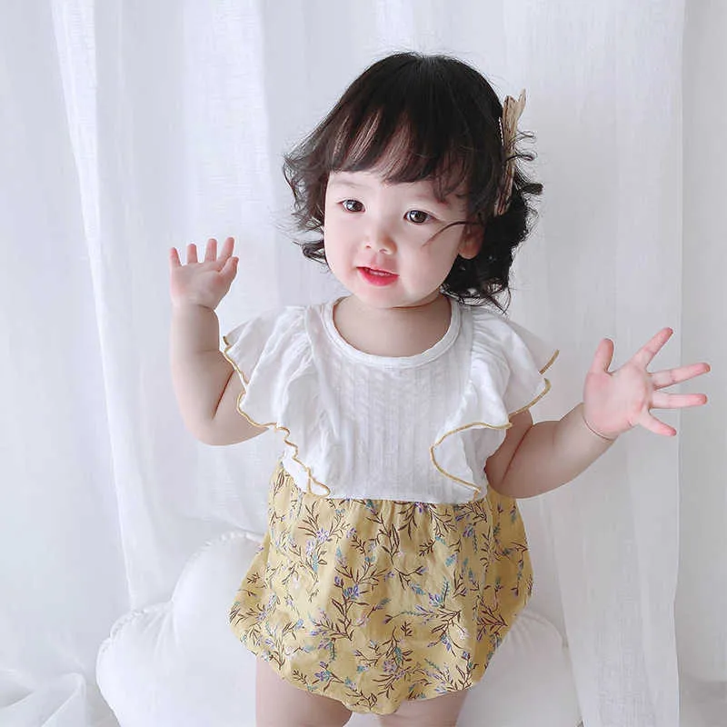 Summer Baby Girl Korean Japan Floral Romper Twin Outfits Infant Cotton Rompers born Jumpsuit Sister Matching Clothes 210615
