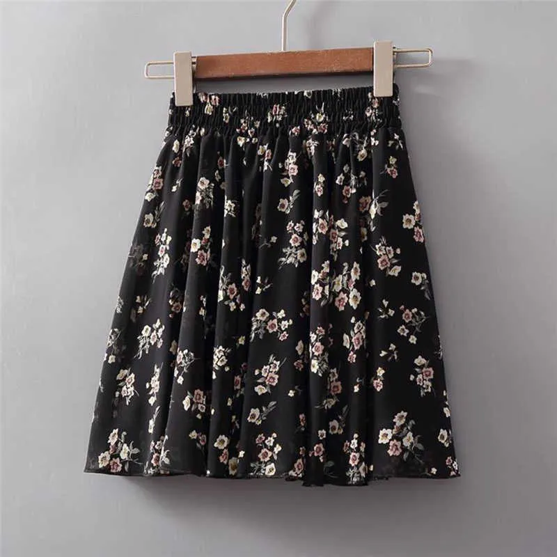 Summer Korean Women High Waist Chiffon Mini Skirt Sweet Ladies Elastic Waist A-line Umbrella Shorts Skirts Big Swing Short Skirt 210730