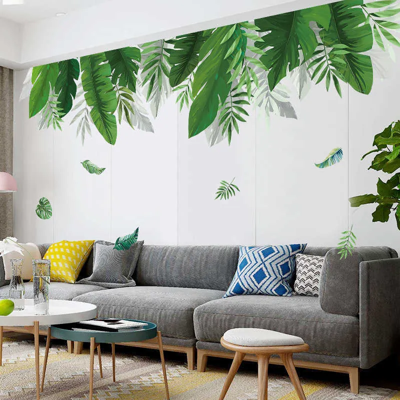 熱帯の植物のバナナの葉の壁のステッカーのための居間の寝室の背景の装飾ビニールデカールホームポスター210615