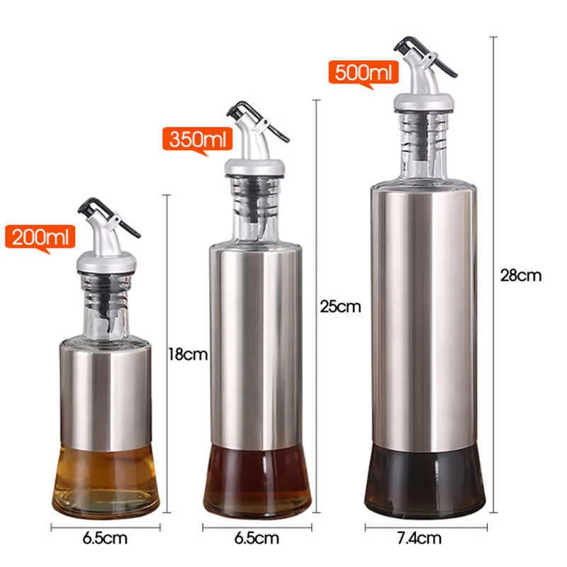 YOMDID verre bouteille d'huile en acier inoxydable étanche Sauce soja vinaigre Cruet distributeur de stockage outils de cuisine utiles