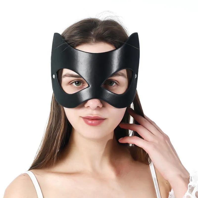 Sexig Bunny Halloween S Cat Ear Women Girl Black Leather Masquerade Carnival Party Cosplay Mask