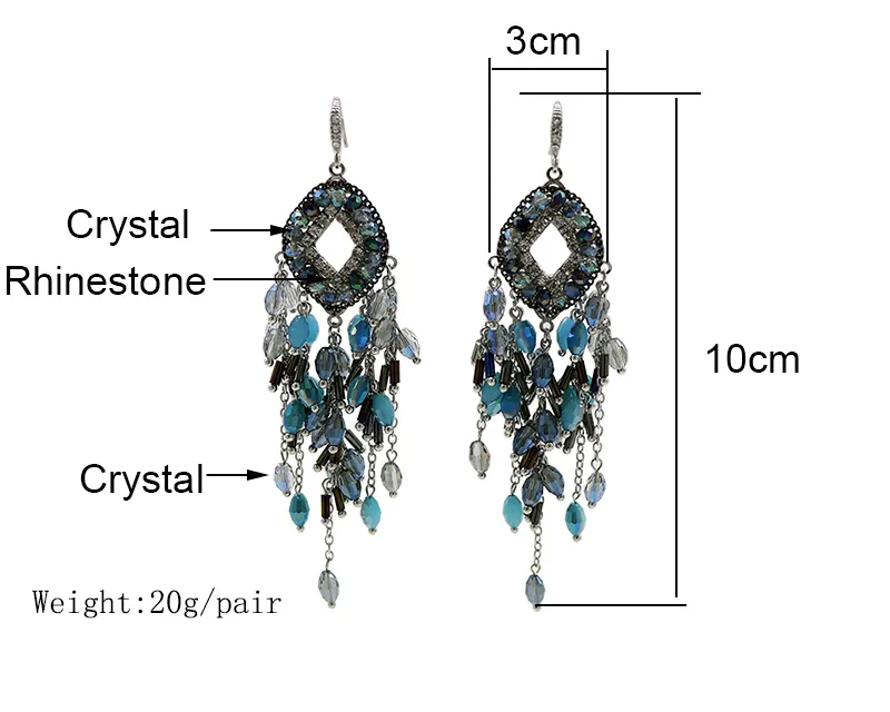 Boho Delicate Handmade Crystal Beaded dangling Long Tassel Earrings for Women Red blue purple colorful Fashion bohemian Jewerlry