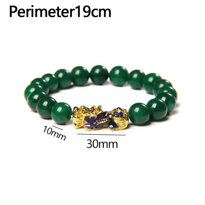 Bangle Pi Yao Feng Shui Green Jade Beads Bracelets Good Luck Bracelet Color Money Gold Wealth Changing Charm Jewelry Gift Attract 228j