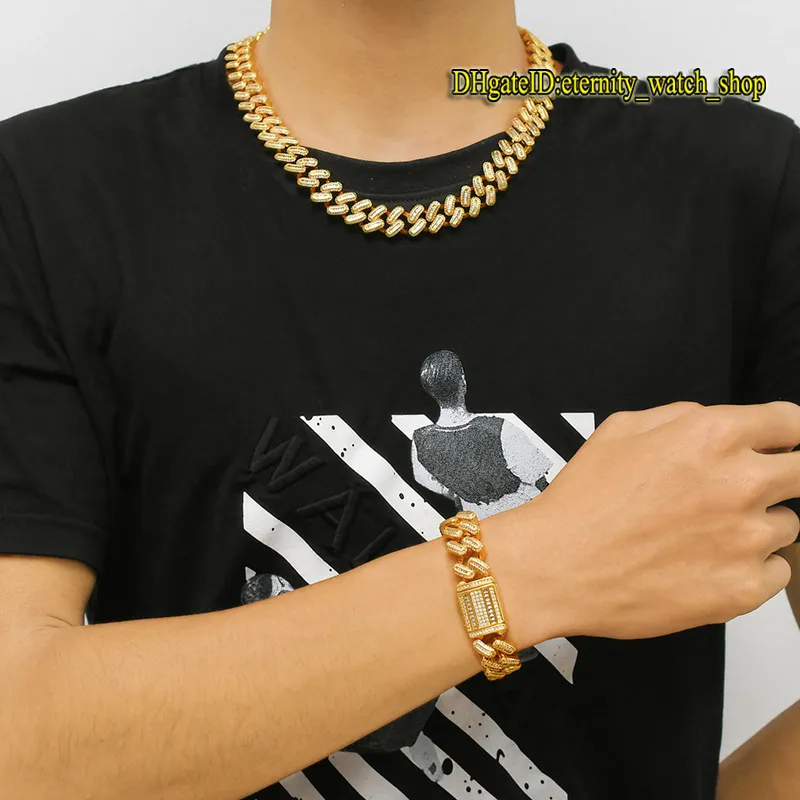 Hip Hop Carré Rond CZ Diamant Mixte Incrusté Bracelet Homme 15mm Bracelet Cubain Europe et Amérique Hiphop Hip Hop Iced Out Diamond Bracelet