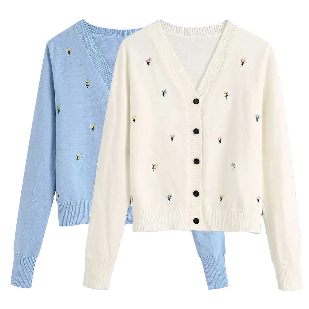 Femmes tricotées cardigan broderie vintage décontracté élégant élégant femme voûte ropa mujer 210709