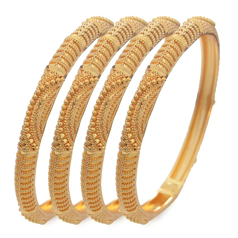 4 pçs conjunto 24k dubai cor de ouro africano nupcial casamento pulseiras para mulheres árabe saudita pulseiras jóias 220702260p