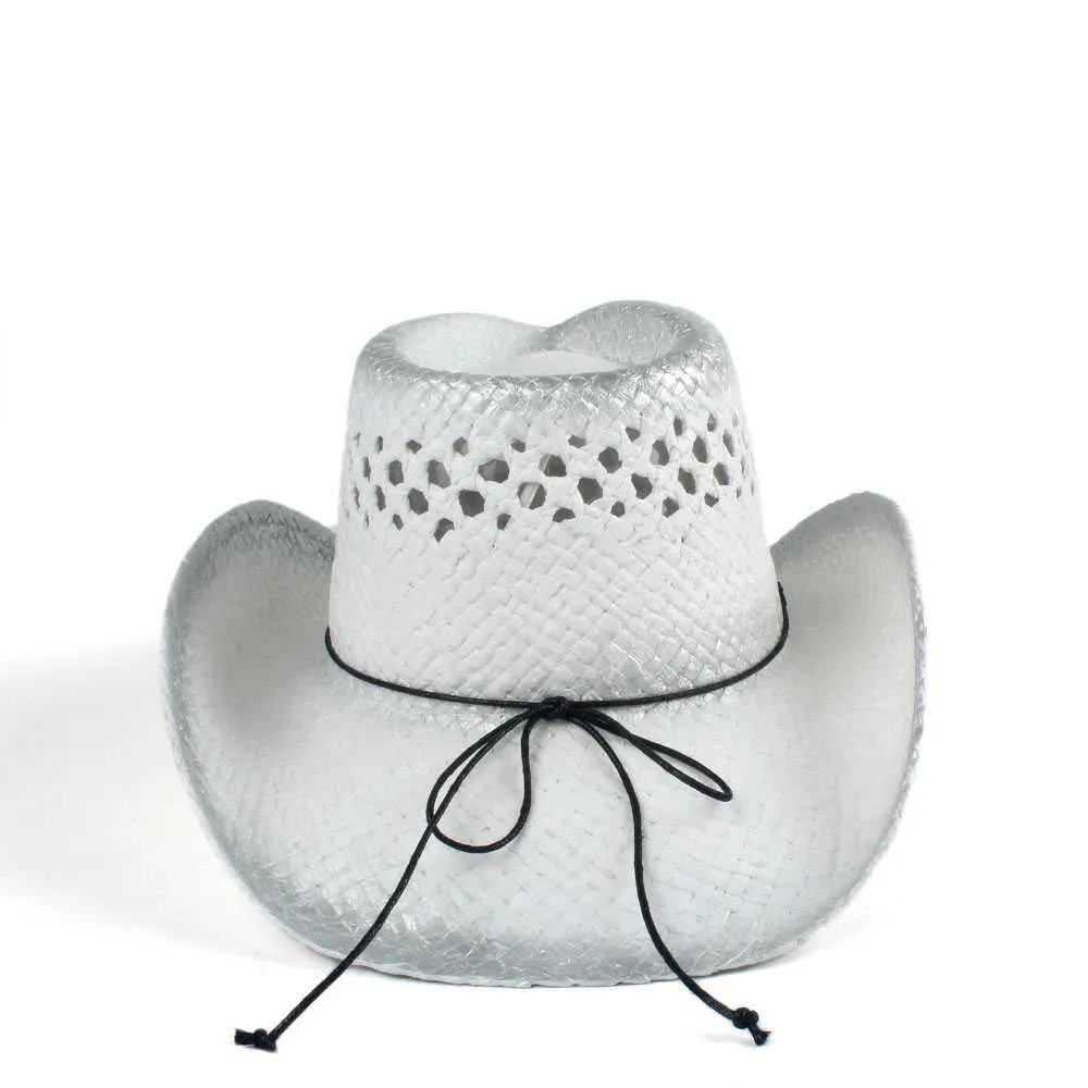 Retro Handmade tissage paille femme hommes creux de cowboy occidental dame papa sombrero hombre cowgirl jazz couch Caps taille 5658cm Q08052616795