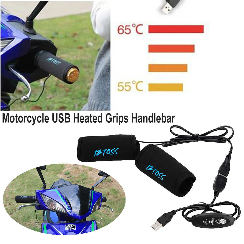 1 paio di impugnature riscaldate in moto USB Electric Bicycle Hand Handlebar Warder con impugnature rimovibili di controllo della temperatura