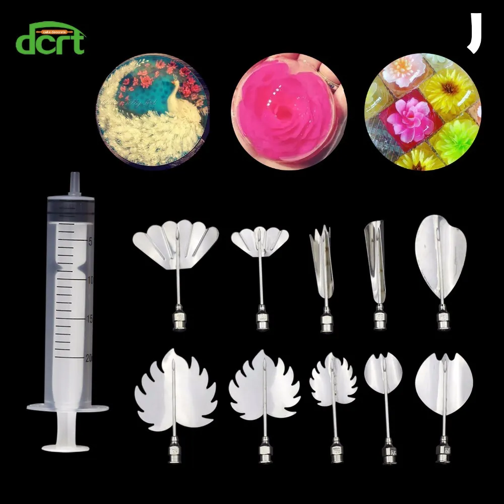 11 stycken Set Cake Tools 3D Gelatin Jelly Art Needle Pudding Flowers Decorating Tools Rostfritt stål Modellnummer152G