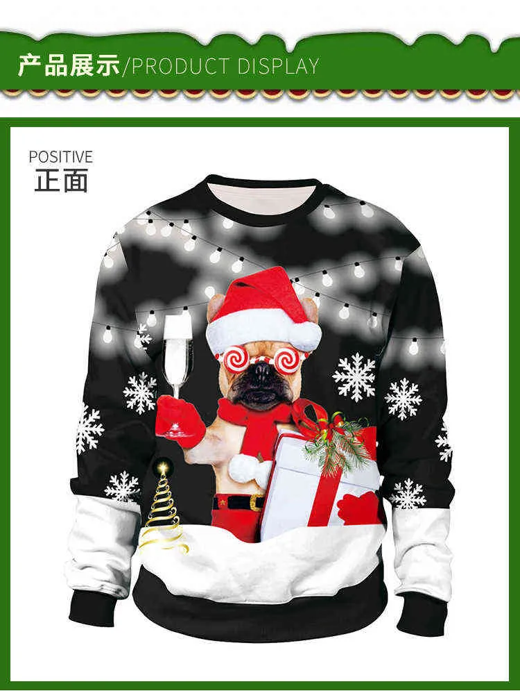 Unisex 2021 Brzydkie Boże Narodzenie Sweter Na Wakacje Santa Elf Boże Narodzenie Śmieszne Fake Hair Sweter Jesień Zimowe Bluzki Odzież Y1118