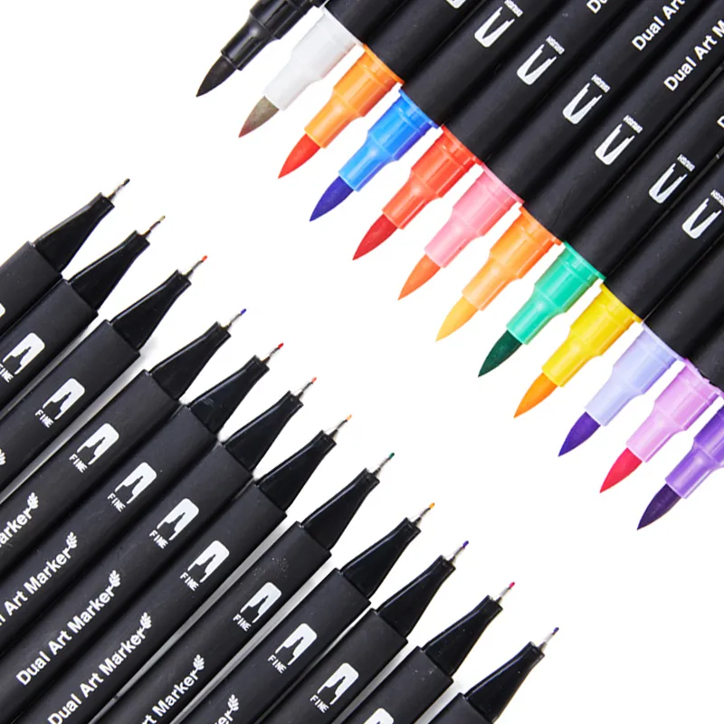 100 couleurs professionnelles feutre pointe stylo art marqueur pour dessin peinture ensemble eau coloration pinceau stylo ensemble double pointe pour l'école 210226