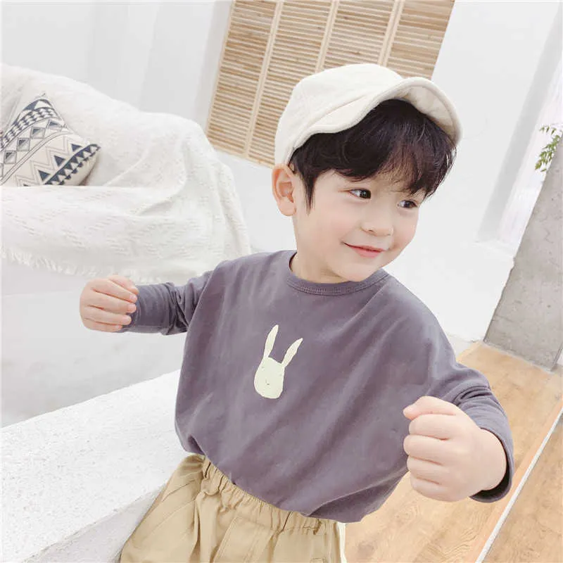 Höst Boys Tjejer Tecknade Koreanska Stil T-shirts Baby Boys Bomull Långärmad T-tröjor Toddler Kids Söt Toppar 210615
