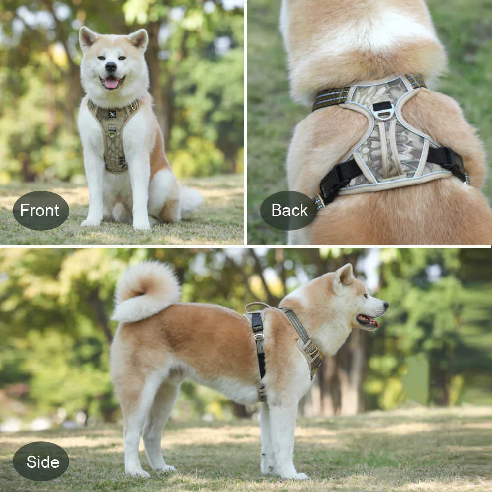 1000D Oxford Cloth Reflective Pet Dog Harness Service Vest med vertikala handtag Justerbara krage för Big Medium S 211022