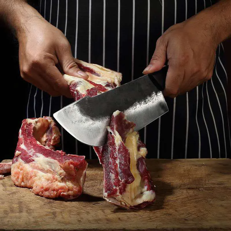 Handgjorda förfalskade professionella kök Lnife-kock Skivning Köttklyver högkolstål Traditionell kinesisk slaktknivar294g