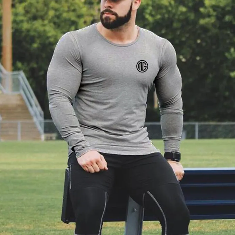 Muskleguys Brand Moda Ubrania Solidna Kolor Z Długim Rękawem Slim Fit T Shirt Mężczyźni Bawełna Dorywczo Koszulka Streetwear Gyms Tshirts 220212