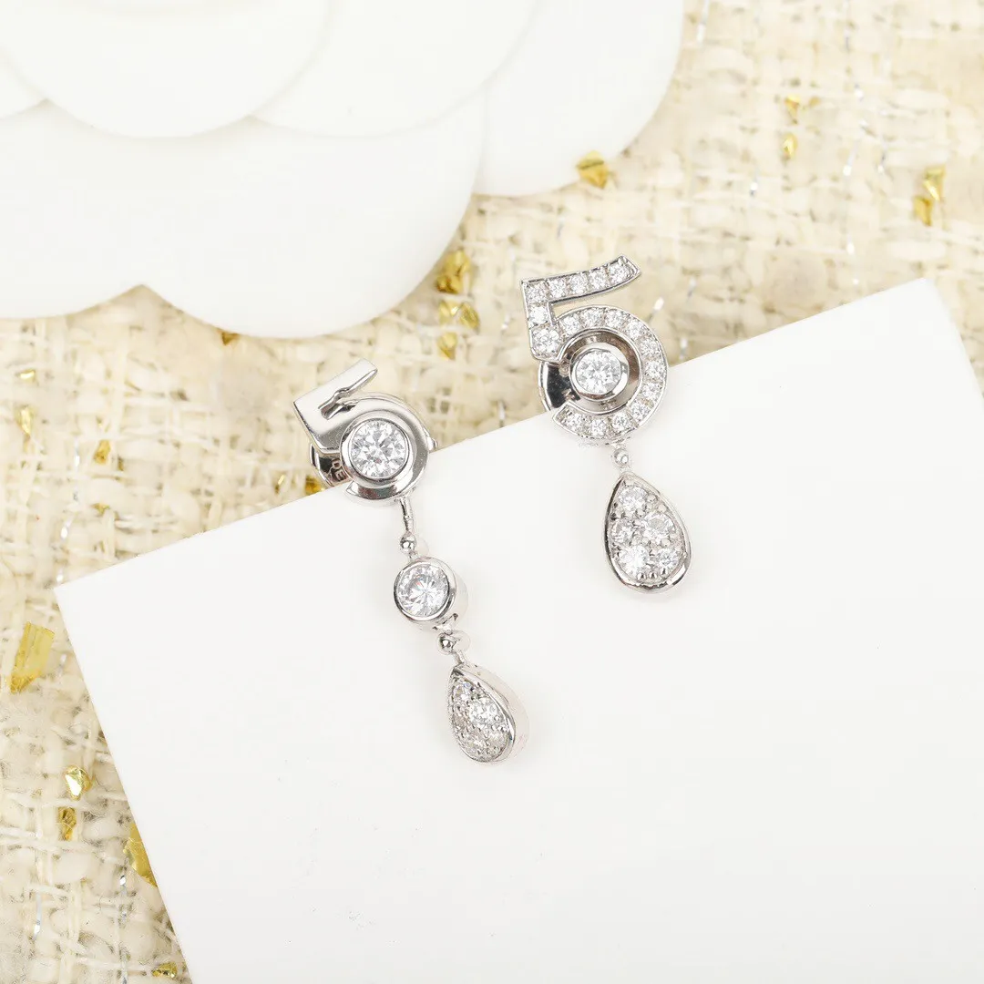 2021 Trend najwyższej jakości znane marki czysta biżuteria ze srebra próby 925 kolczyki dla kobiet numery 5 projekt Ear Stud luksusowe prezenty