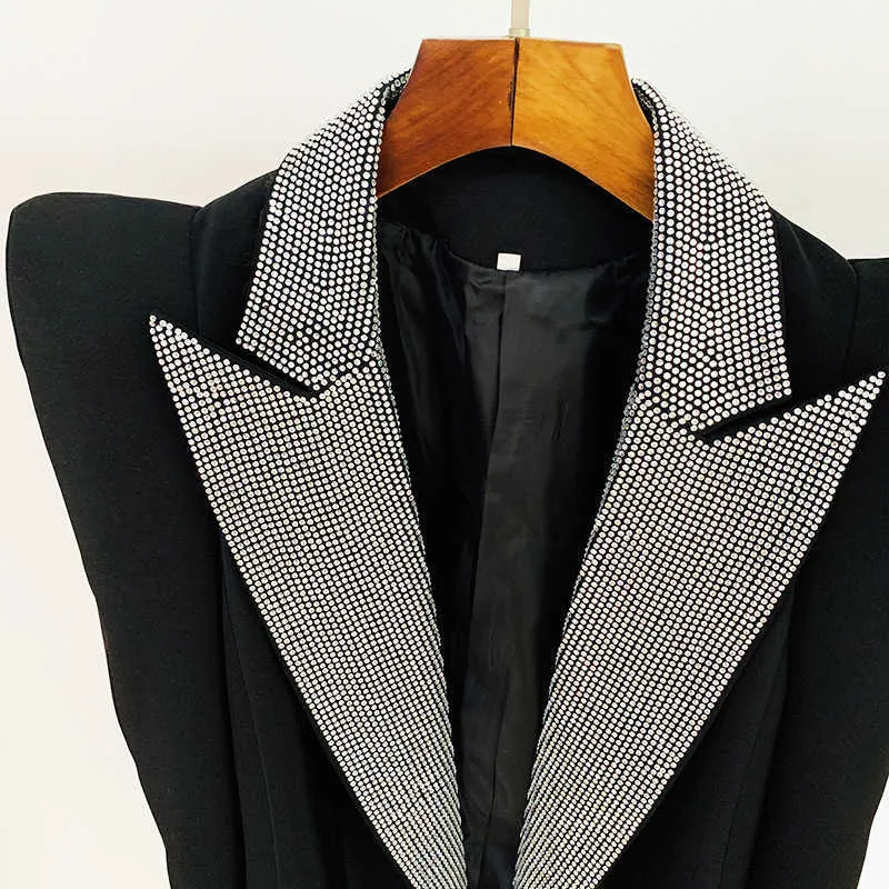 Shrug Diamonds Collar Blazer Donna Nero Autunno Giacca da donna Moda Spalla Blazer Suit Dropship di alta qualità 211019