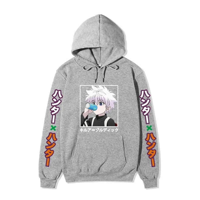 Kawaii Hunter X Hunter Hoodies Män Kvinnor Kortärmad Sweatshirt Killua Zoldyck Anime Manga Black Hoodies Bluzy Tops Kläder H1227