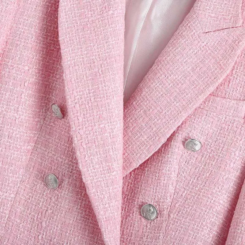 Professioneller lässiger Damen-Hosenanzug, zweiteilig, hochwertige zweireihige rosa Jacke, schlanker Rock mit hoher Taille 210527