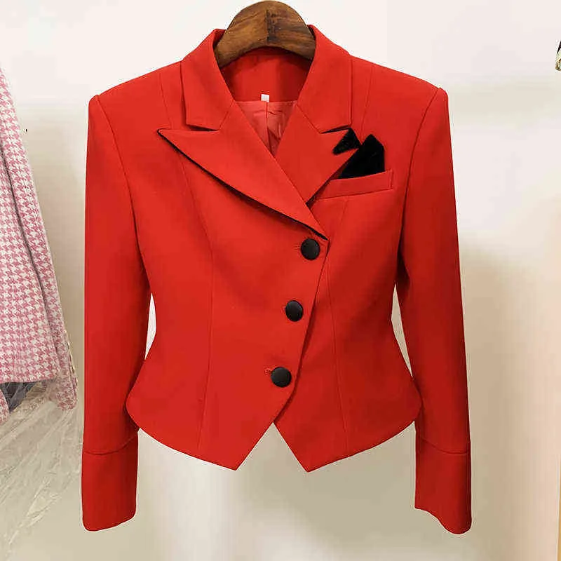 High Street Est Fashion Designer Jacka Kvinnors Slim Montering Red Short Blazer 211116