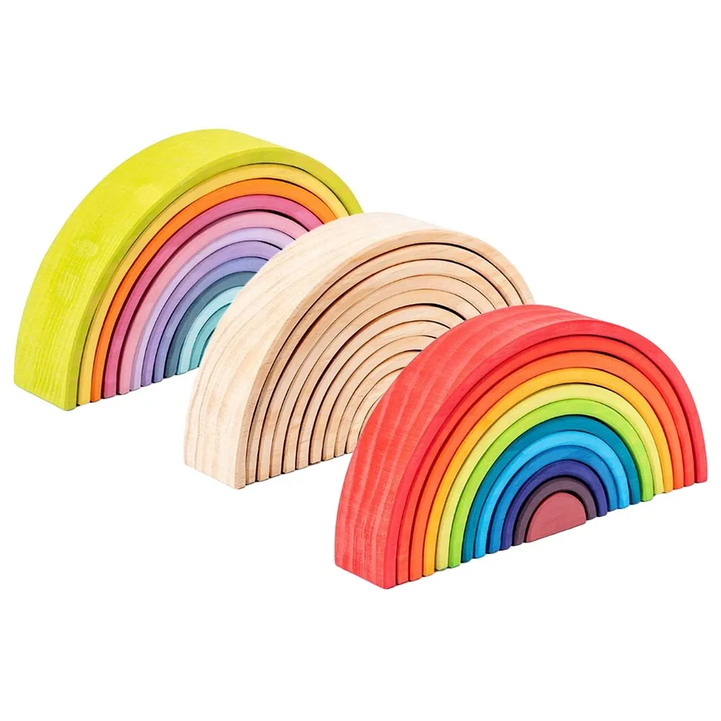 2021 Лучший поставщик Nordic Waldorf Montsori Baby Grimms Stacker Kids Rainbow Wooden Toys271t5431406
